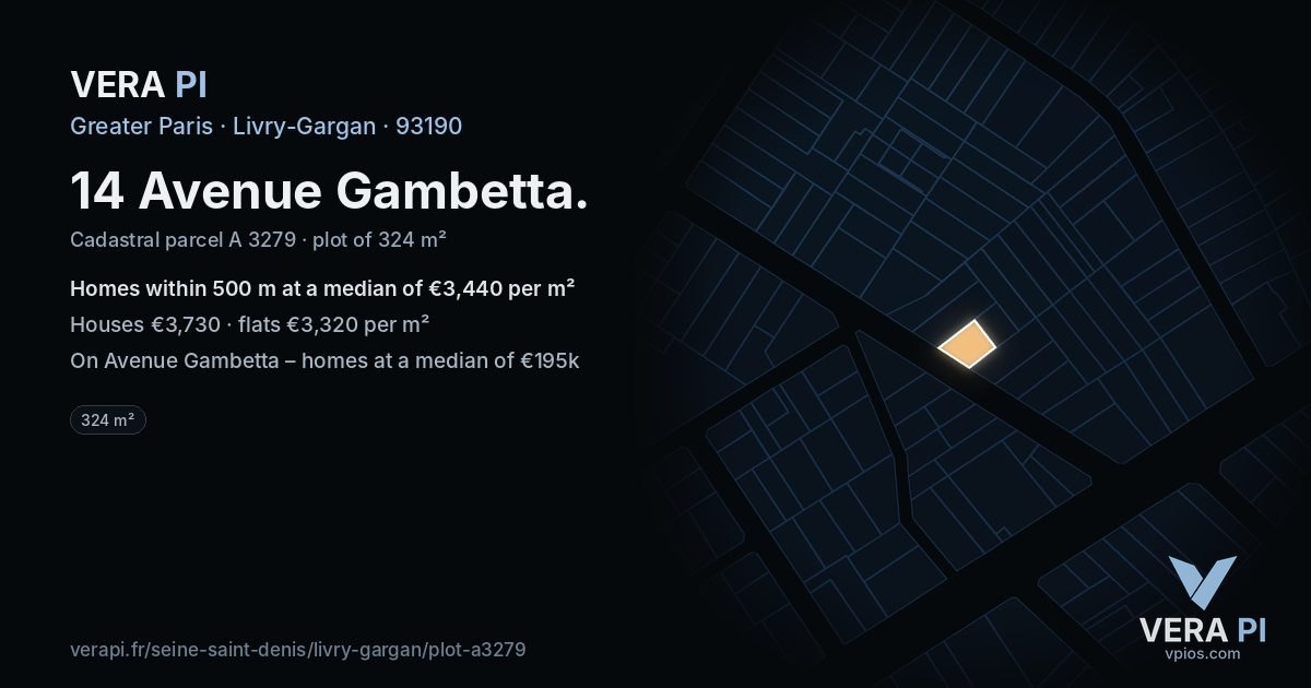 14 Avenue Gambetta, Livry-Gargan at night – the plot lit, the parcels around coloured by the prices near them