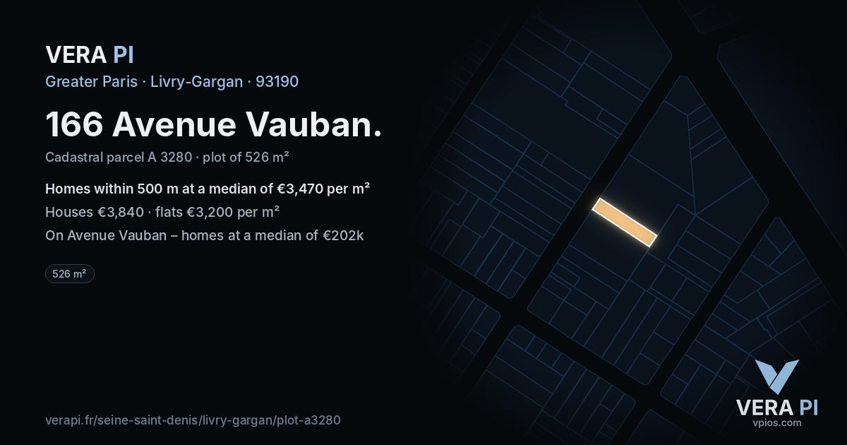 166 Avenue Vauban, Livry-Gargan at night – the plot lit, the parcels around coloured by the prices near them
