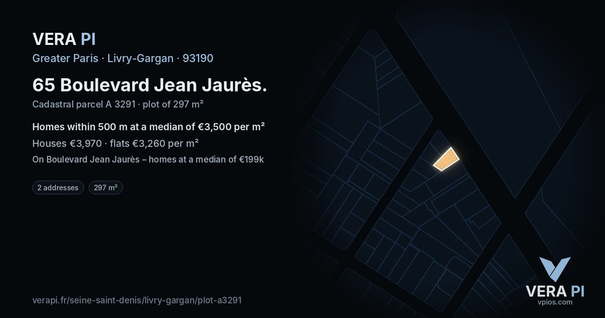65 Boulevard Jean Jaurès, Livry-Gargan at night – the plot lit, the parcels around coloured by the prices near them