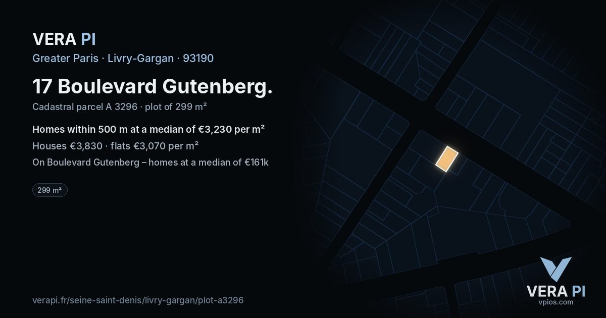17 Boulevard Gutenberg, Livry-Gargan at night – the plot lit, the parcels around coloured by the prices near them