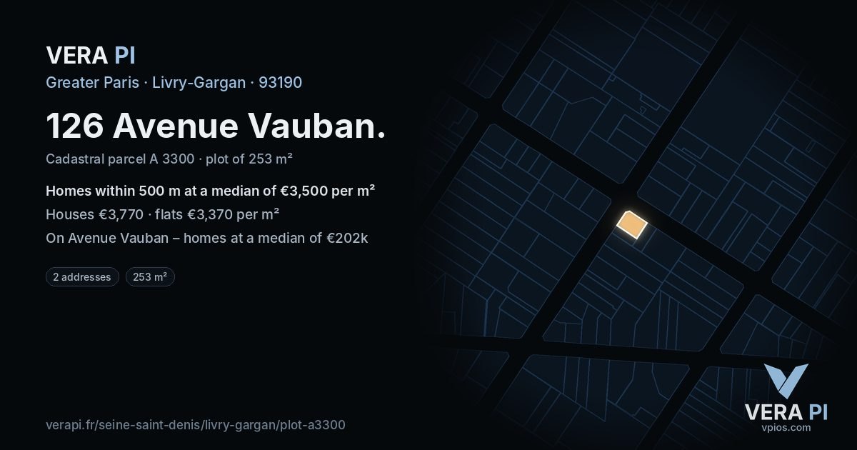 126 Avenue Vauban, Livry-Gargan at night – the plot lit, the parcels around coloured by the prices near them
