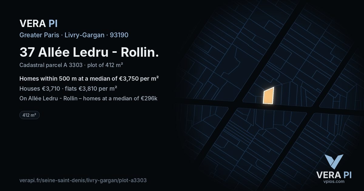 37 Allée Ledru - Rollin, Livry-Gargan at night – the plot lit, the parcels around coloured by the prices near them