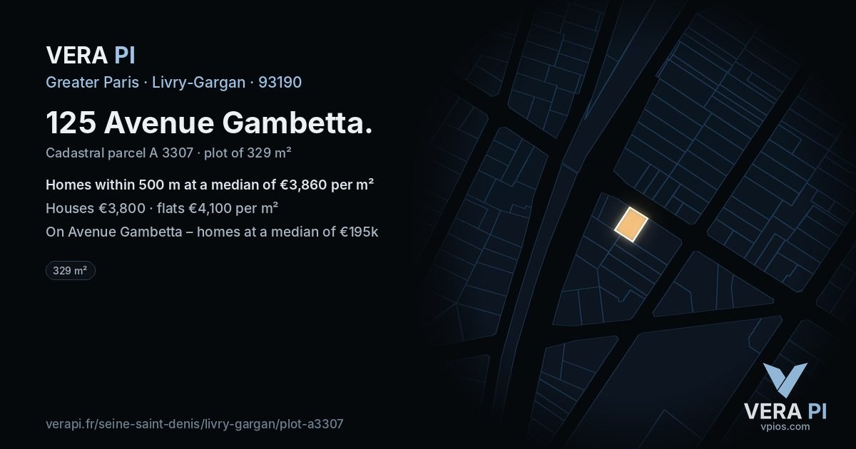 125 Avenue Gambetta, Livry-Gargan at night – the plot lit, the parcels around coloured by the prices near them