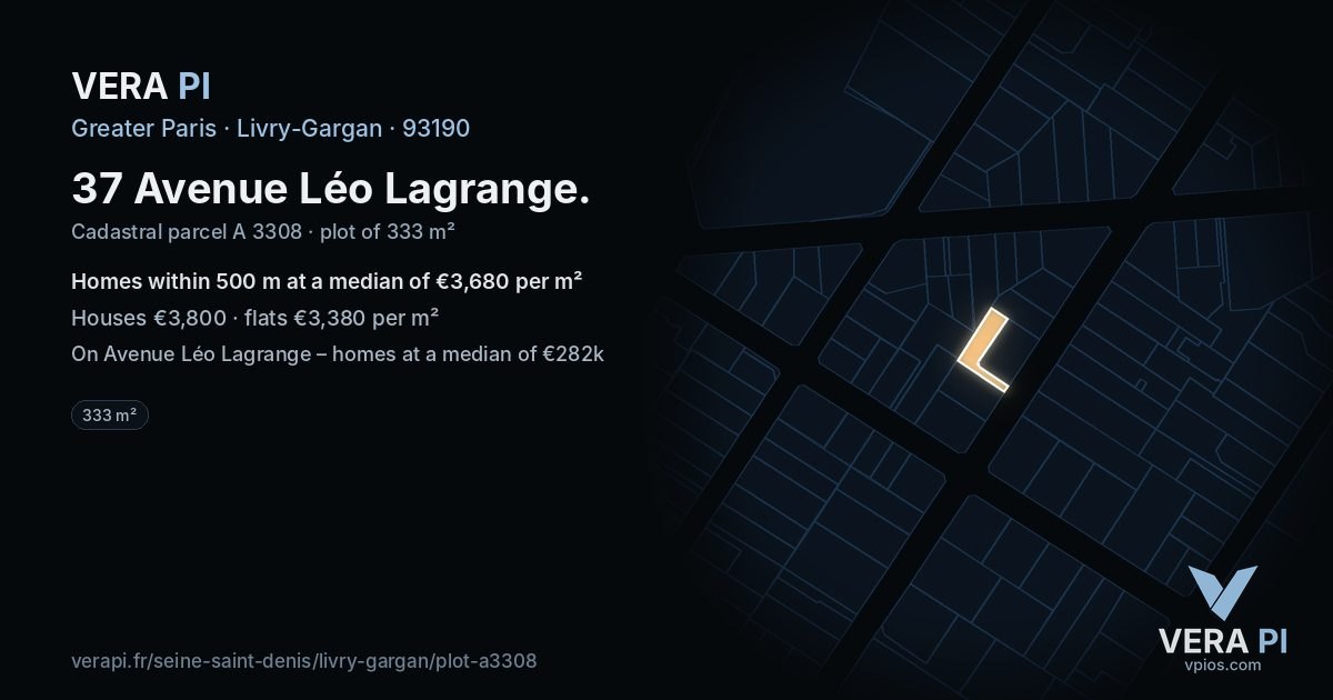 37 Avenue Léo Lagrange, Livry-Gargan at night – the plot lit, the parcels around coloured by the prices near them