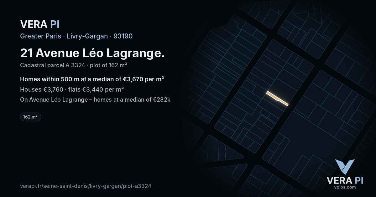 21 Avenue Léo Lagrange, Livry-Gargan at night – the plot lit, the parcels around coloured by the prices near them