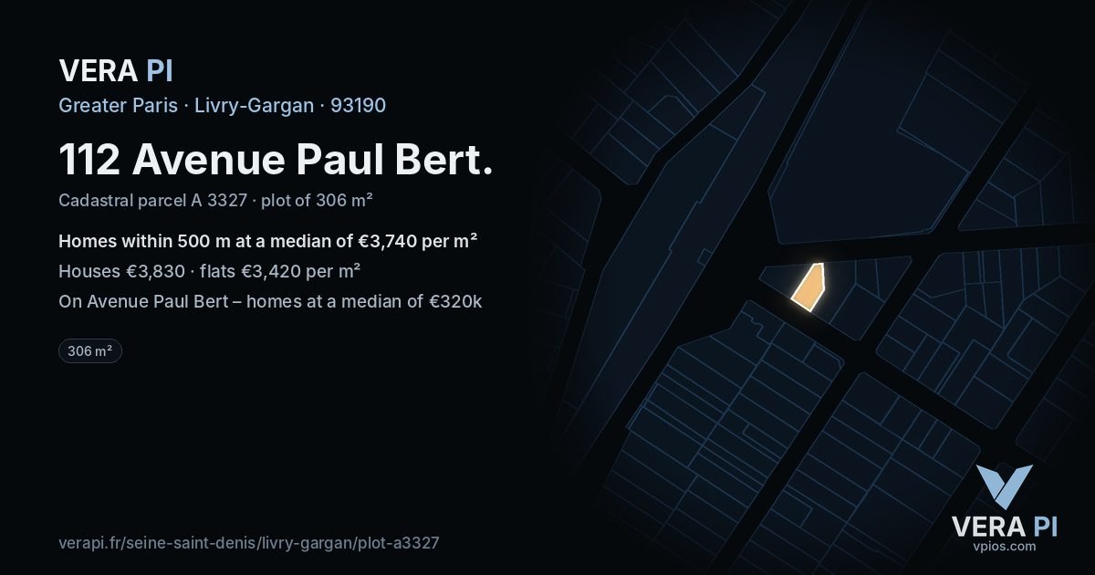 112 Avenue Paul Bert, Livry-Gargan at night – the plot lit, the parcels around coloured by the prices near them