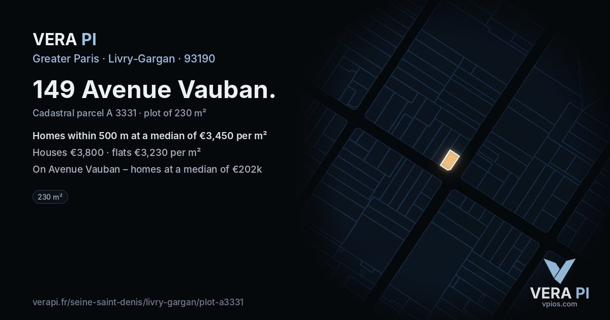 149 Avenue Vauban, Livry-Gargan at night – the plot lit, the parcels around coloured by the prices near them
