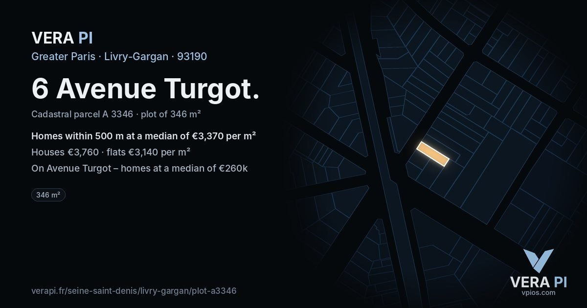 6 Avenue Turgot, Livry-Gargan at night – the plot lit, the parcels around coloured by the prices near them