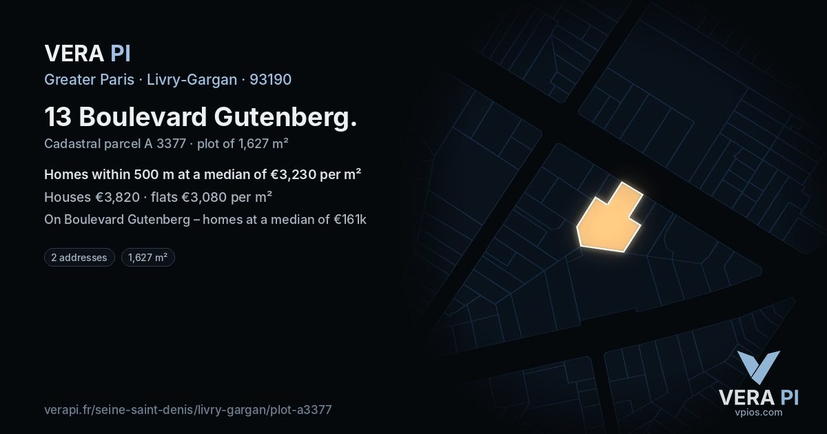 13 Boulevard Gutenberg, Livry-Gargan at night – the plot lit, the parcels around coloured by the prices near them