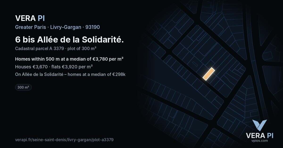 6 bis Allée de la Solidarité, Livry-Gargan at night – the plot lit, the parcels around coloured by the prices near them
