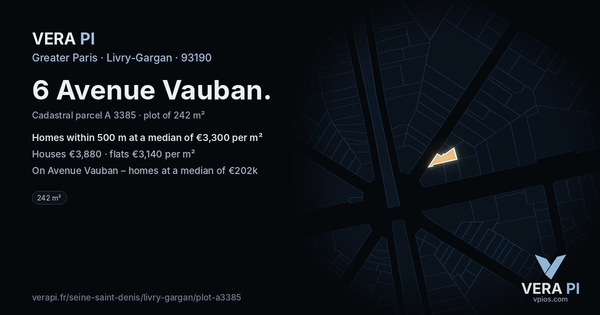 6 Avenue Vauban, Livry-Gargan at night – the plot lit, the parcels around coloured by the prices near them