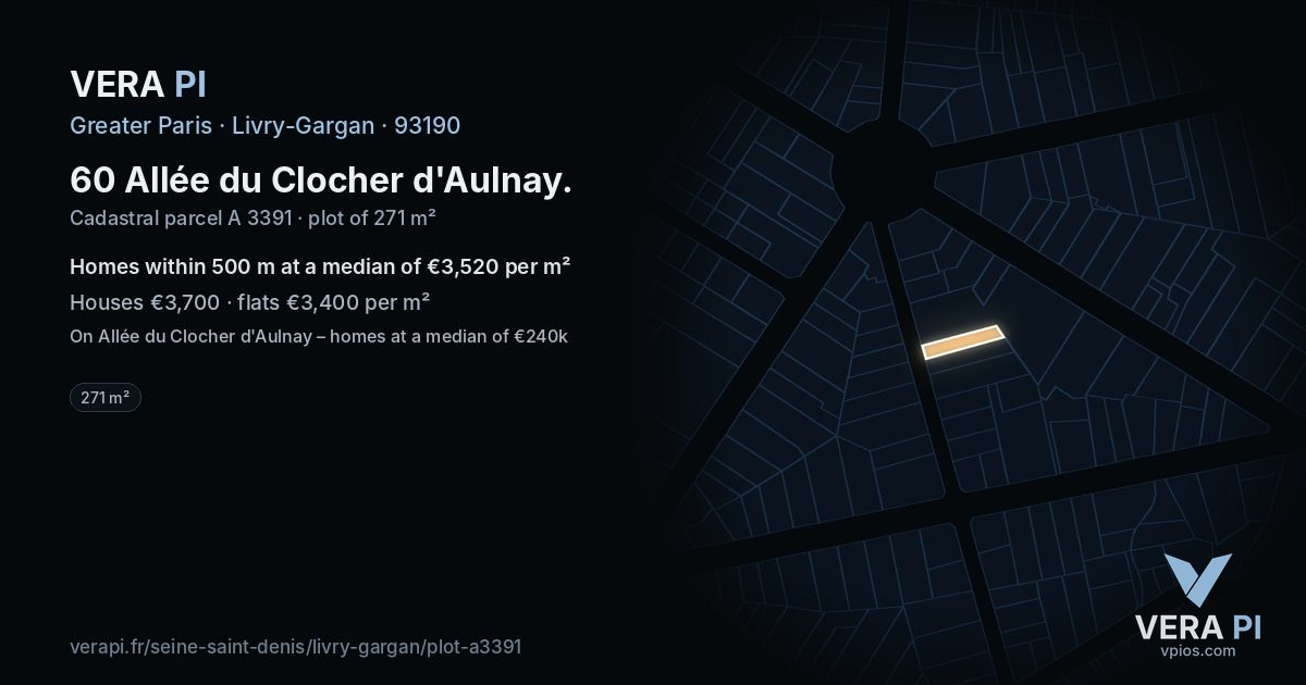 60 Allée du Clocher d'Aulnay, Livry-Gargan at night – the plot lit, the parcels around coloured by the prices near them