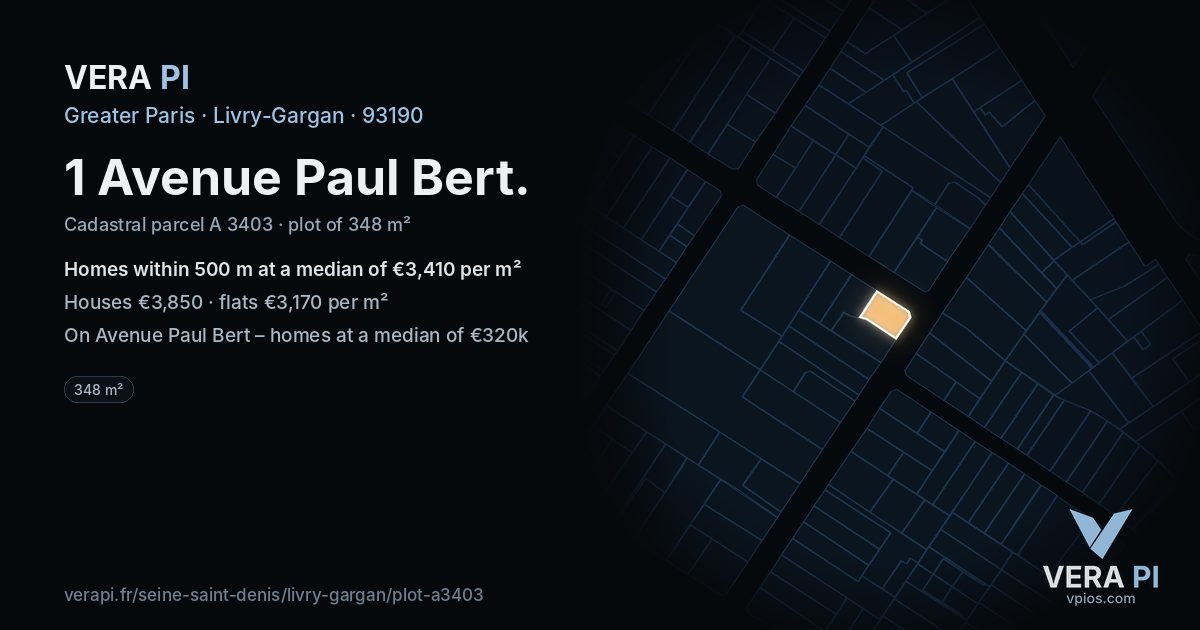1 Avenue Paul Bert, Livry-Gargan at night – the plot lit, the parcels around coloured by the prices near them
