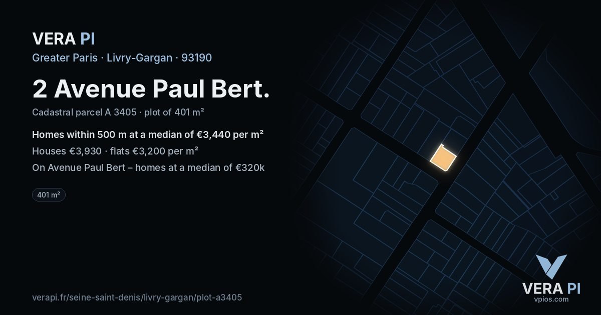 2 Avenue Paul Bert, Livry-Gargan at night – the plot lit, the parcels around coloured by the prices near them