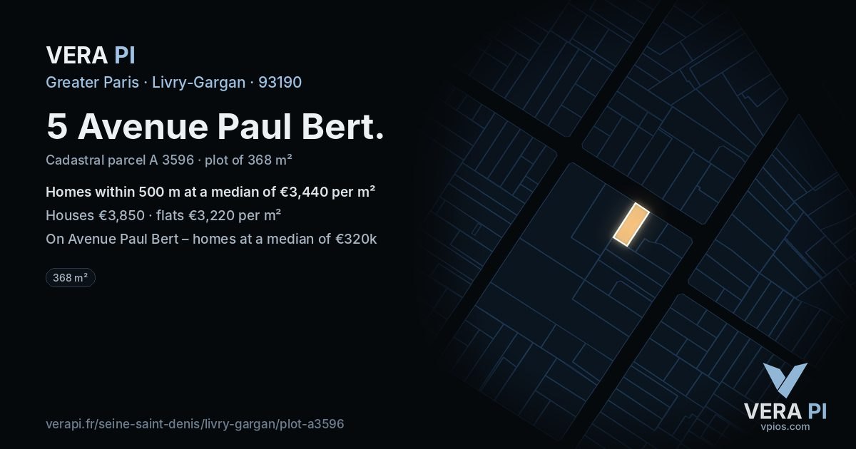5 Avenue Paul Bert, Livry-Gargan at night – the plot lit, the parcels around coloured by the prices near them