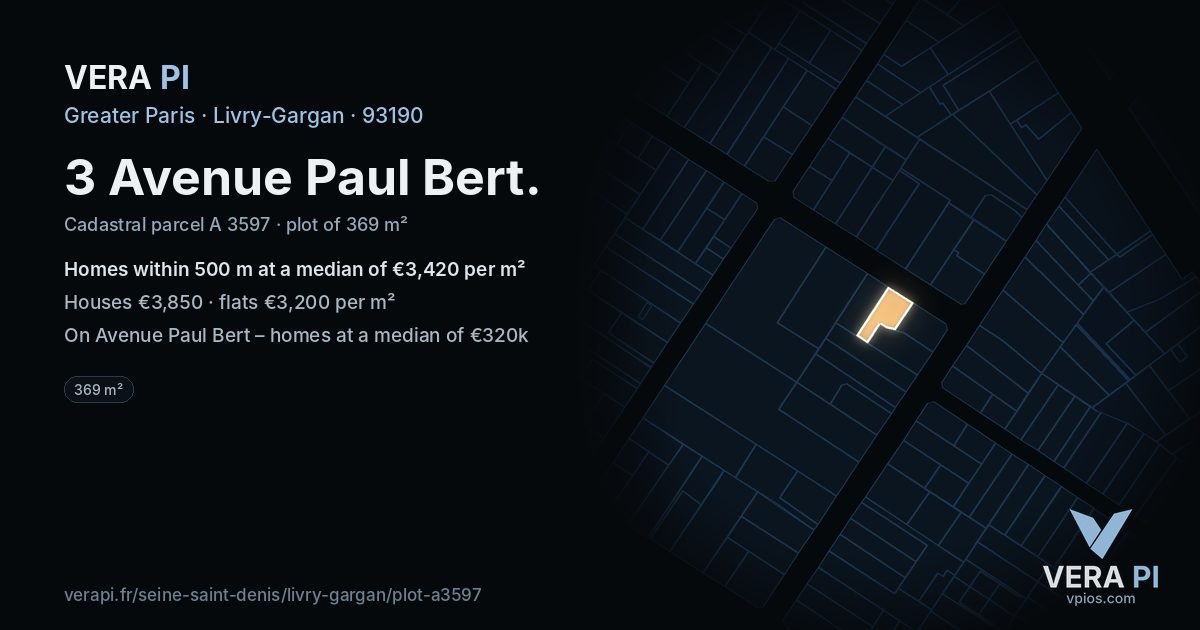 3 Avenue Paul Bert, Livry-Gargan at night – the plot lit, the parcels around coloured by the prices near them