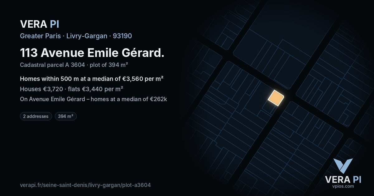 113 Avenue Emile Gérard, Livry-Gargan at night – the plot lit, the parcels around coloured by the prices near them