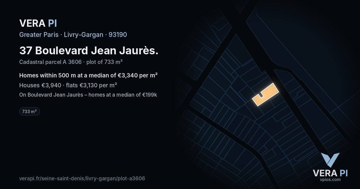 37 Boulevard Jean Jaurès, Livry-Gargan at night – the plot lit, the parcels around coloured by the prices near them