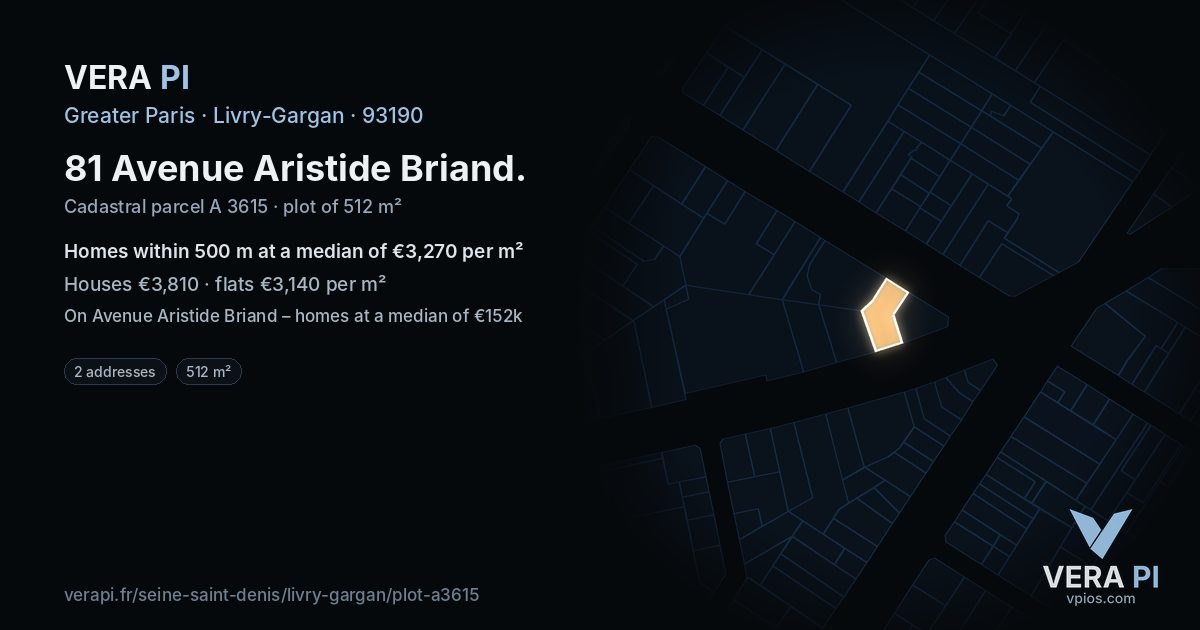 81 Avenue Aristide Briand, Livry-Gargan at night – the plot lit, the parcels around coloured by the prices near them