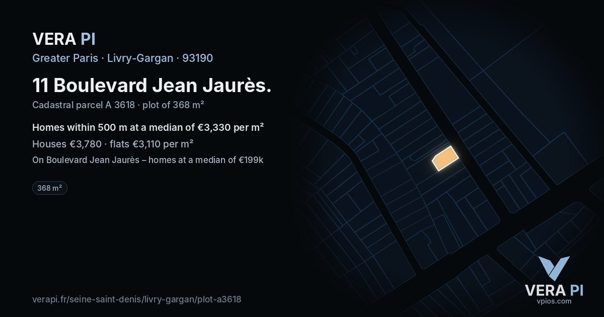 11 Boulevard Jean Jaurès, Livry-Gargan at night – the plot lit, the parcels around coloured by the prices near them