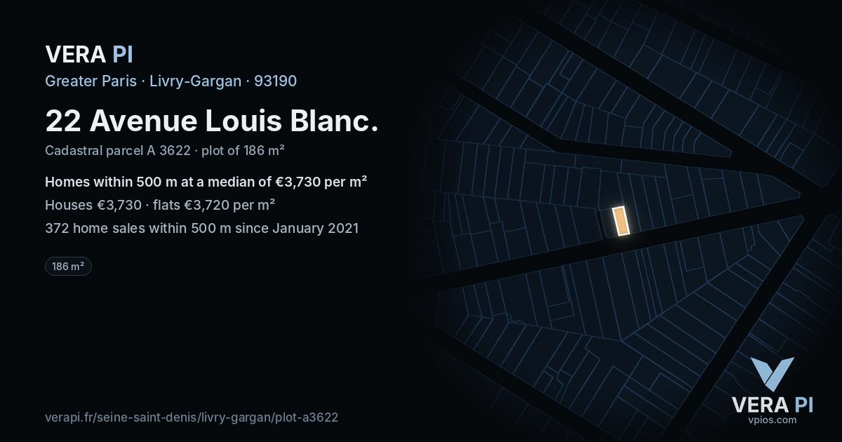 22 Avenue Louis Blanc, Livry-Gargan at night – the plot lit, the parcels around coloured by the prices near them