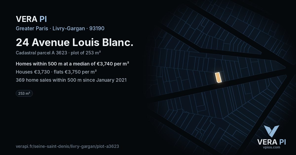 24 Avenue Louis Blanc, Livry-Gargan at night – the plot lit, the parcels around coloured by the prices near them