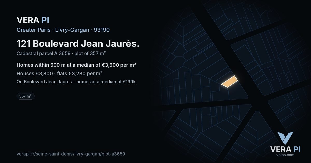 121 Boulevard Jean Jaurès, Livry-Gargan at night – the plot lit, the parcels around coloured by the prices near them