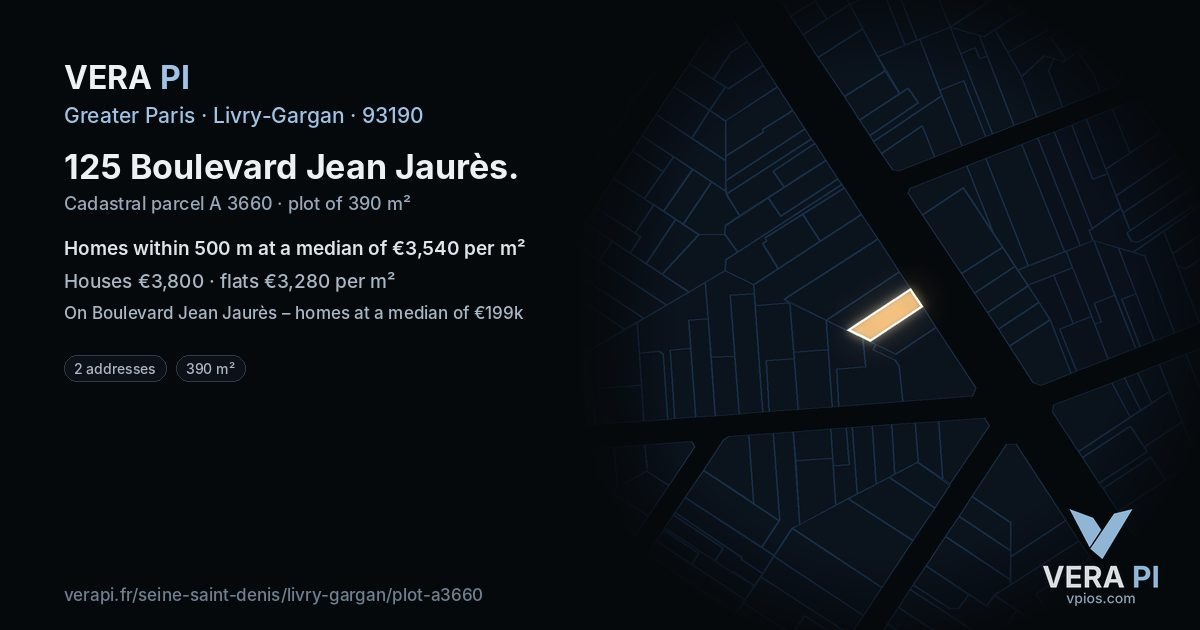 125 Boulevard Jean Jaurès, Livry-Gargan at night – the plot lit, the parcels around coloured by the prices near them
