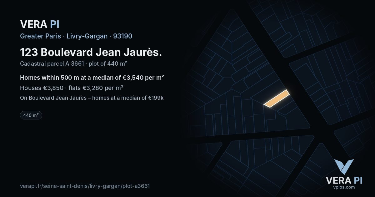123 Boulevard Jean Jaurès, Livry-Gargan at night – the plot lit, the parcels around coloured by the prices near them