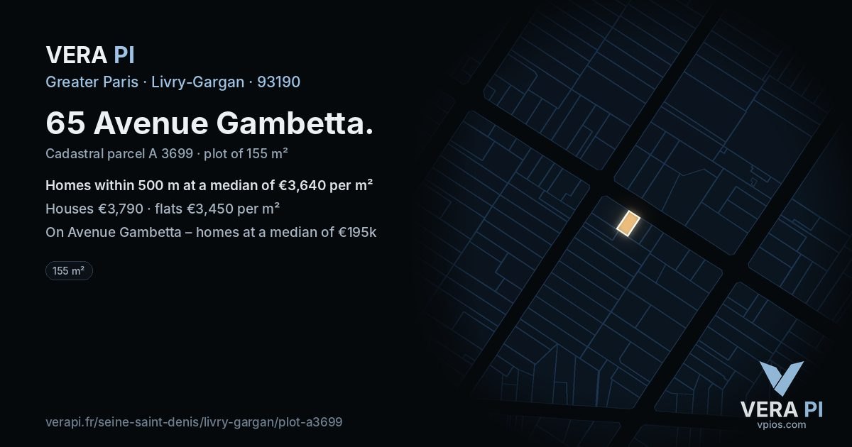 65 Avenue Gambetta, Livry-Gargan at night – the plot lit, the parcels around coloured by the prices near them