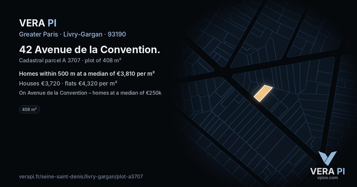 42 Avenue de la Convention, Livry-Gargan at night – the plot lit, the parcels around coloured by the prices near them