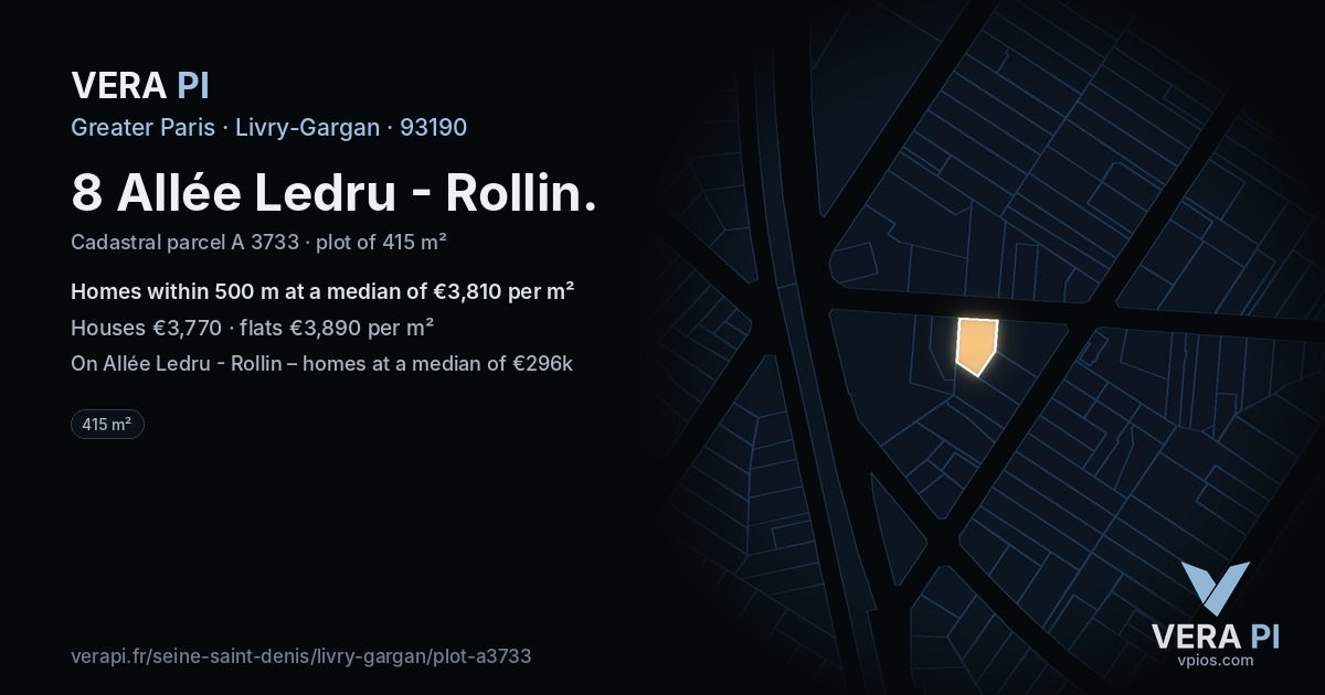 8 Allée Ledru - Rollin, Livry-Gargan at night – the plot lit, the parcels around coloured by the prices near them