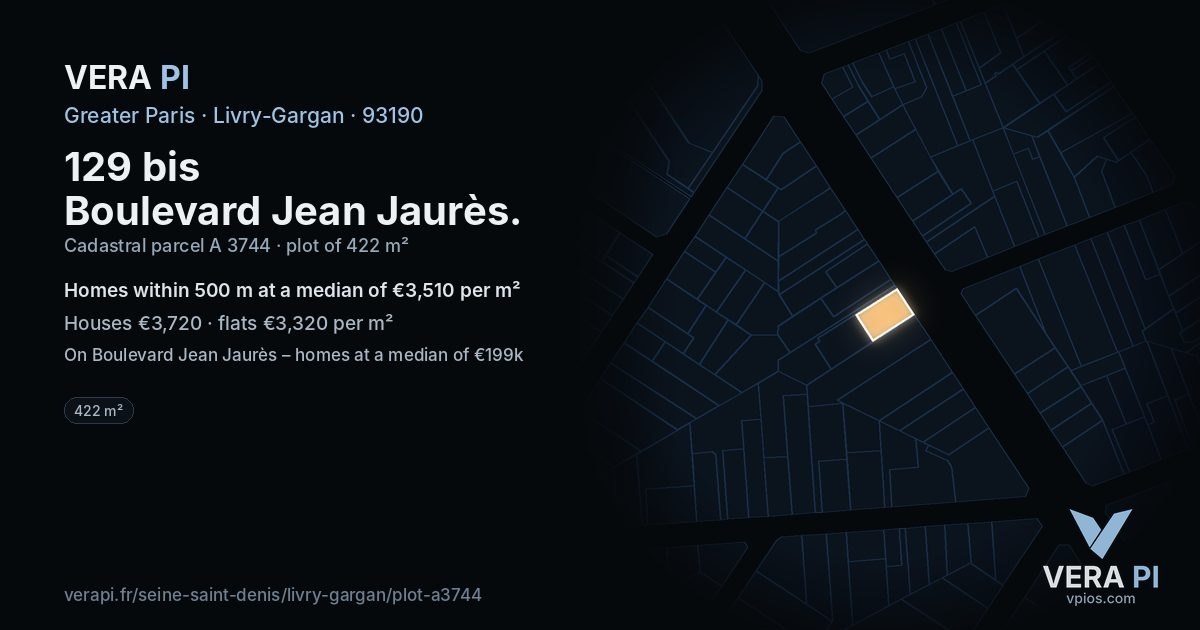 129 bis Boulevard Jean Jaurès, Livry-Gargan at night – the plot lit, the parcels around coloured by the prices near them