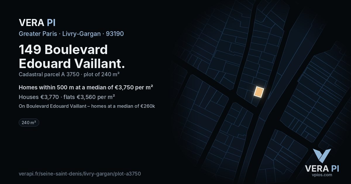 149 Boulevard Edouard Vaillant, Livry-Gargan at night – the plot lit, the parcels around coloured by the prices near them