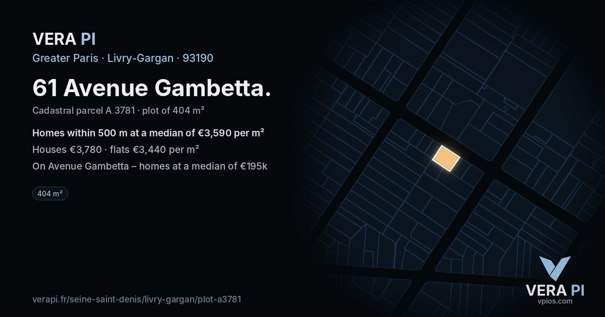 61 Avenue Gambetta, Livry-Gargan at night – the plot lit, the parcels around coloured by the prices near them