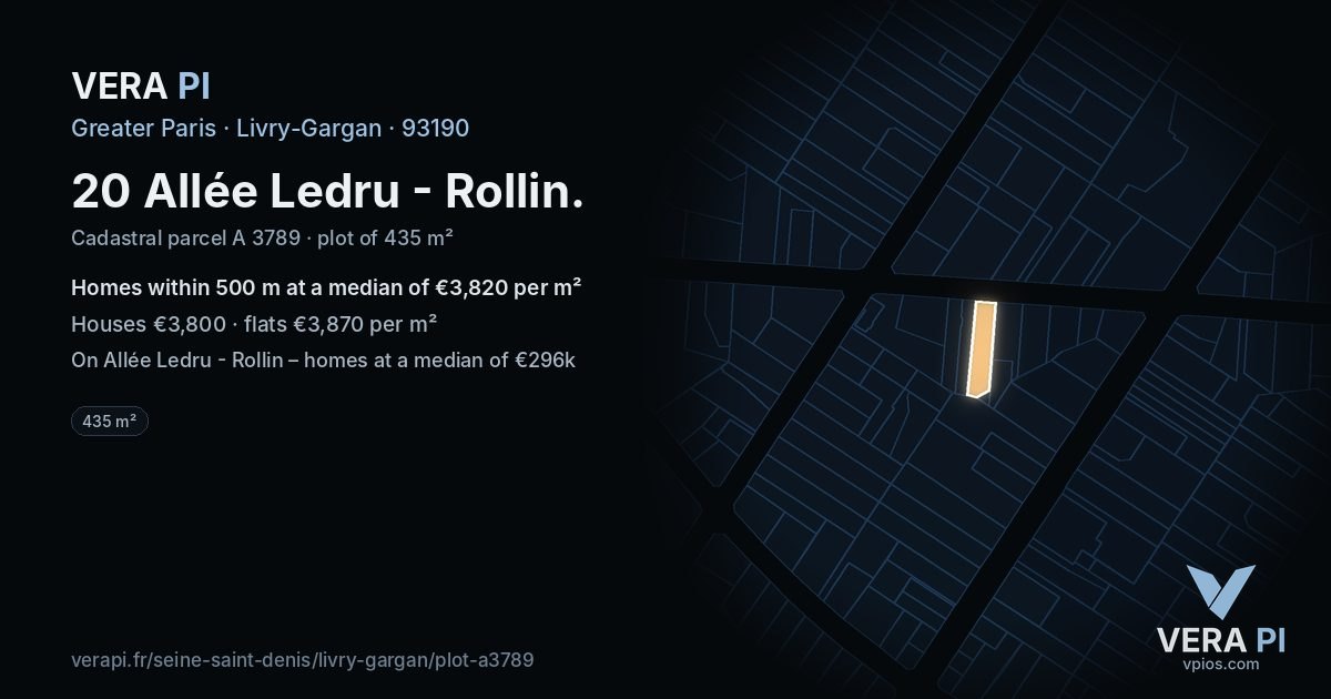 20 Allée Ledru - Rollin, Livry-Gargan at night – the plot lit, the parcels around coloured by the prices near them