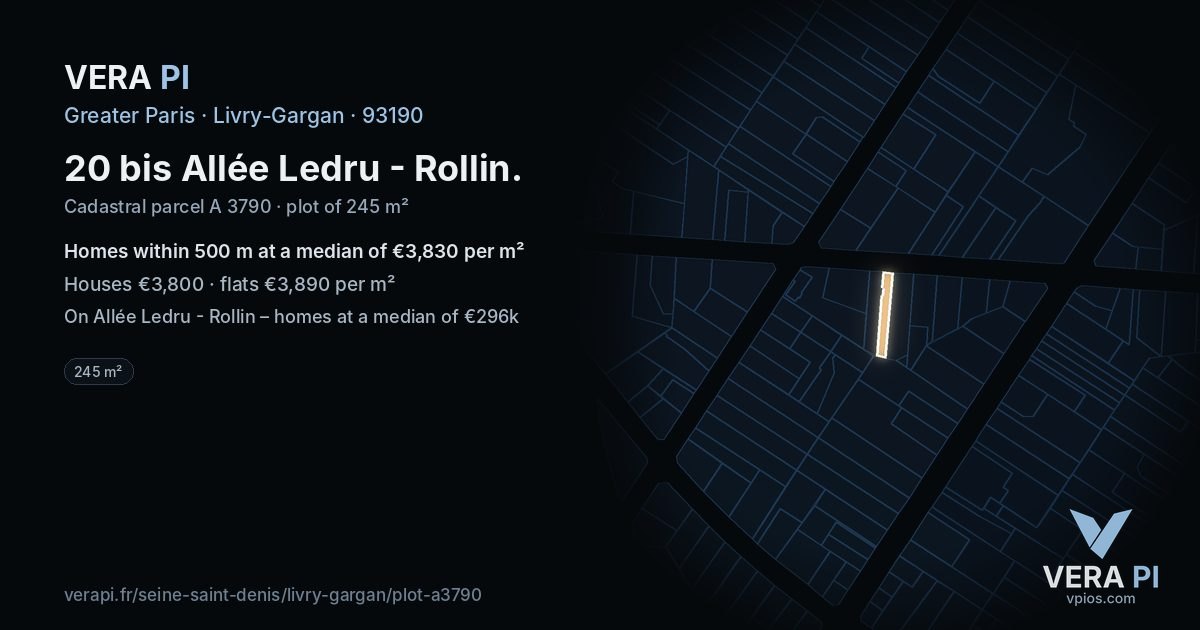 20 bis Allée Ledru - Rollin, Livry-Gargan at night – the plot lit, the parcels around coloured by the prices near them