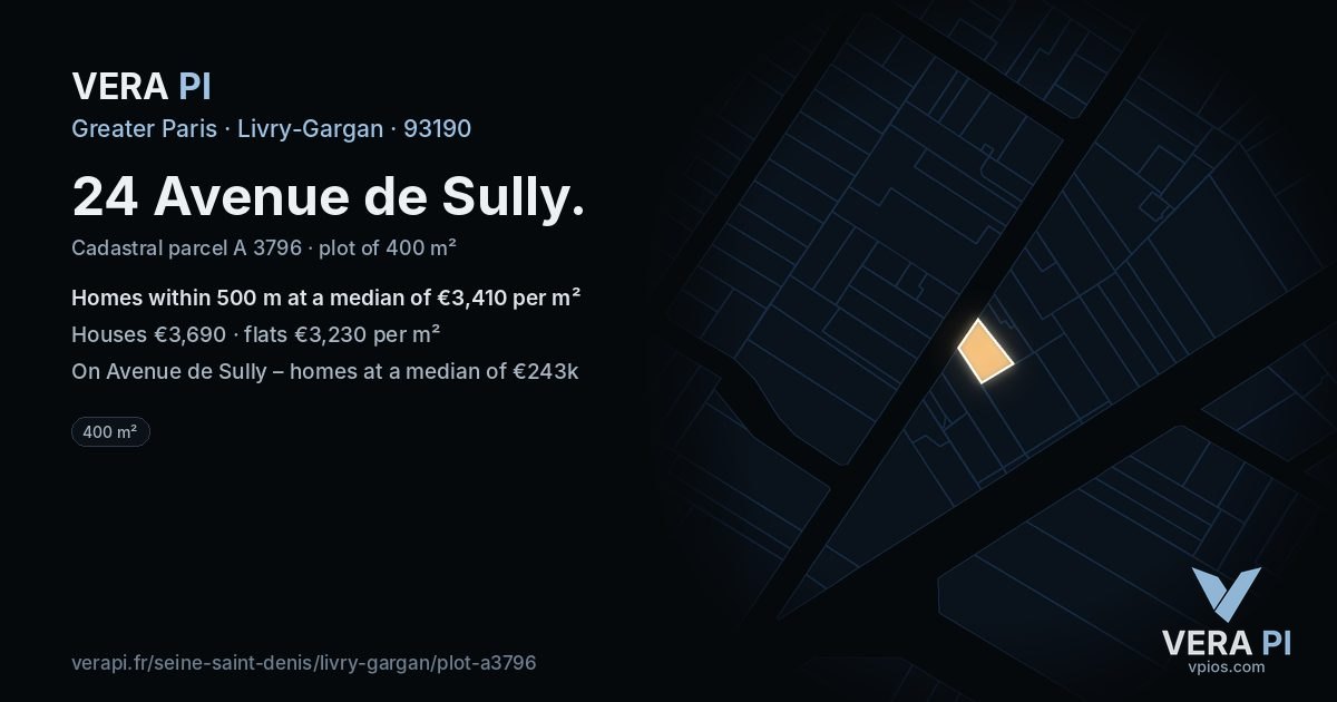 24 Avenue de Sully, Livry-Gargan at night – the plot lit, the parcels around coloured by the prices near them