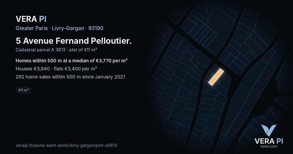 5 Avenue Fernand Pelloutier, Livry-Gargan at night – the plot lit, the parcels around coloured by the prices near them