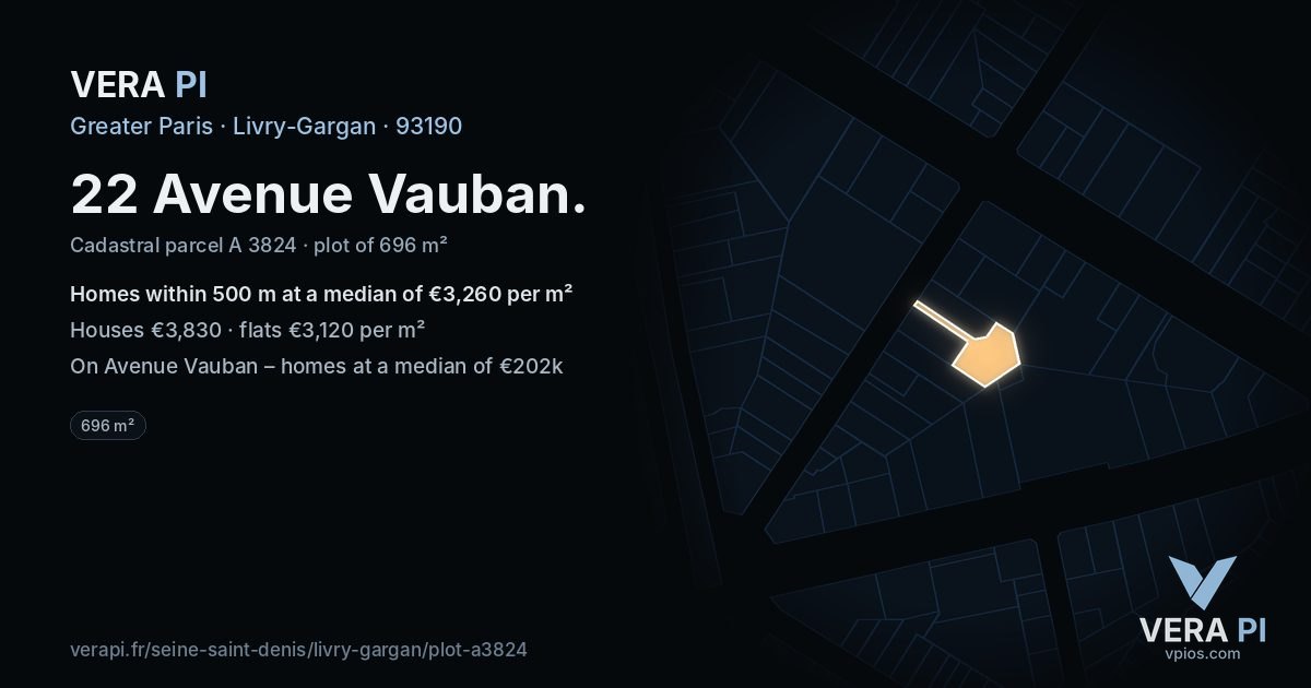 22 Avenue Vauban, Livry-Gargan at night – the plot lit, the parcels around coloured by the prices near them