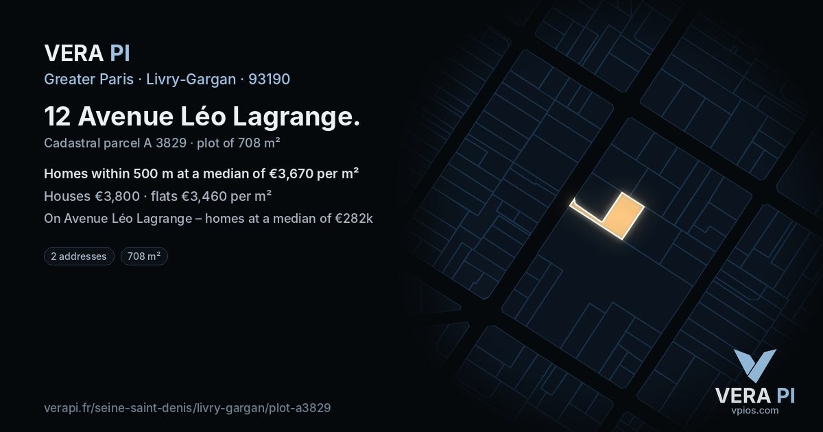 12 Avenue Léo Lagrange, Livry-Gargan at night – the plot lit, the parcels around coloured by the prices near them