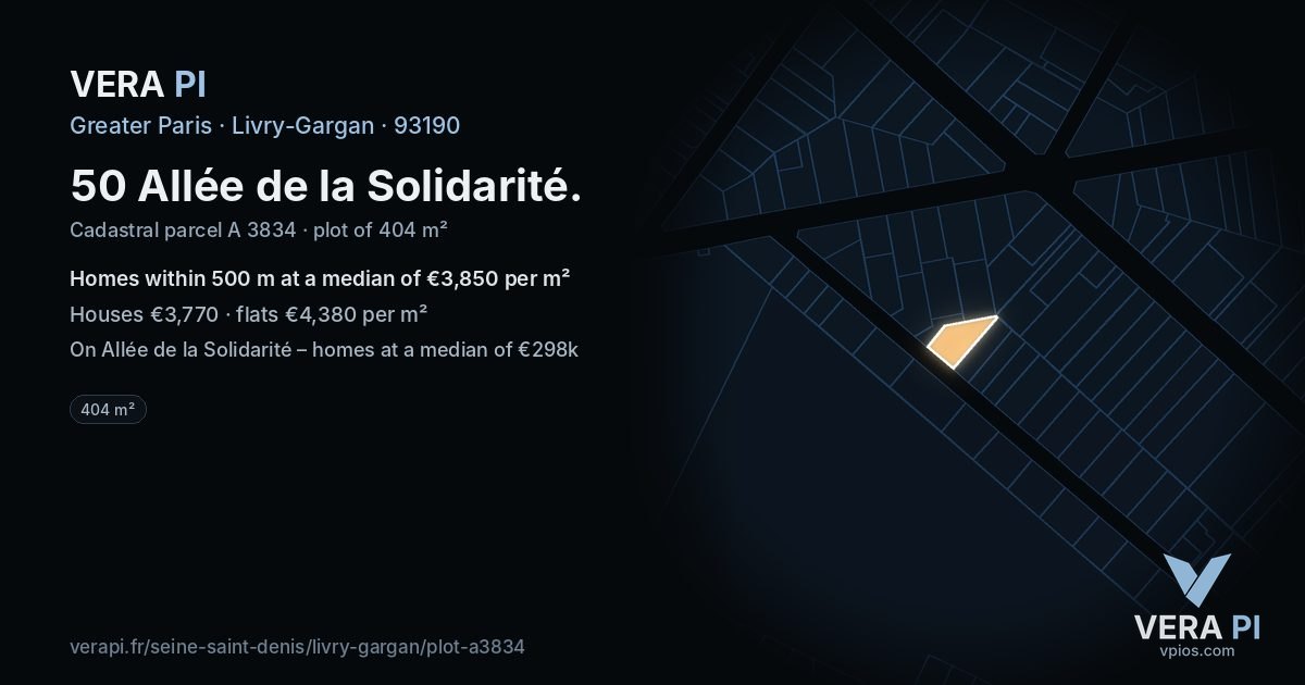 50 Allée de la Solidarité, Livry-Gargan at night – the plot lit, the parcels around coloured by the prices near them