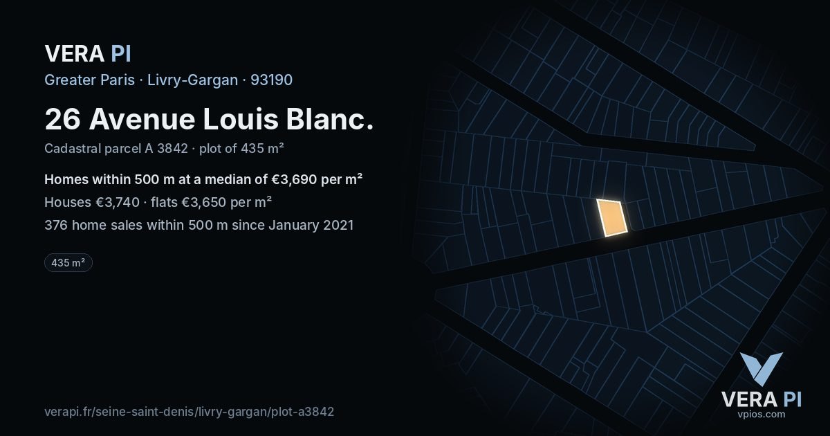 26 Avenue Louis Blanc, Livry-Gargan at night – the plot lit, the parcels around coloured by the prices near them