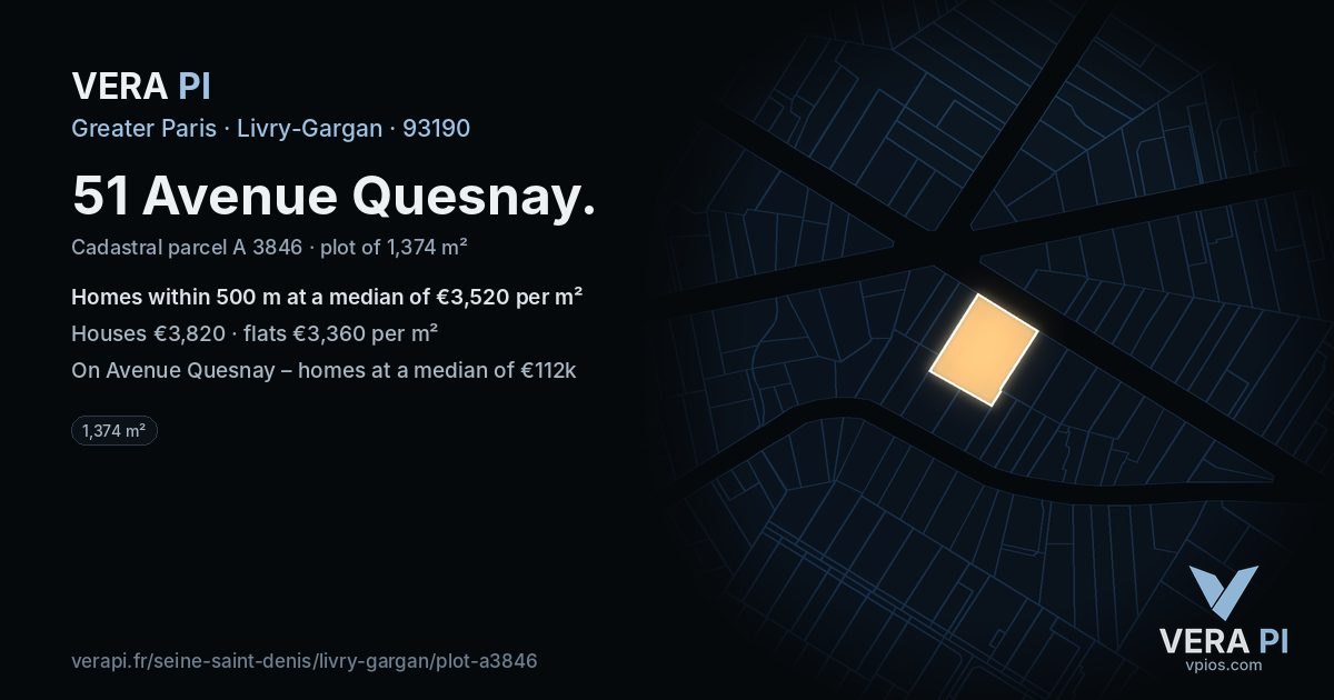 51 Avenue Quesnay, Livry-Gargan at night – the plot lit, the parcels around coloured by the prices near them