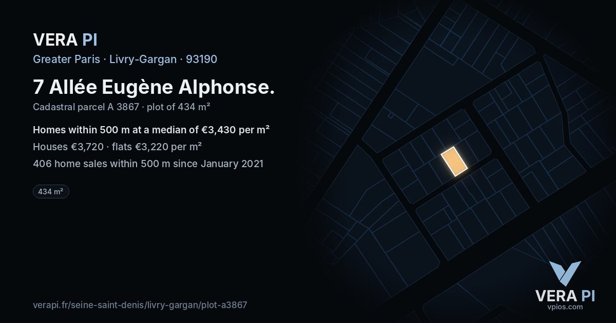 7 Allée Eugène Alphonse, Livry-Gargan at night – the plot lit, the parcels around coloured by the prices near them