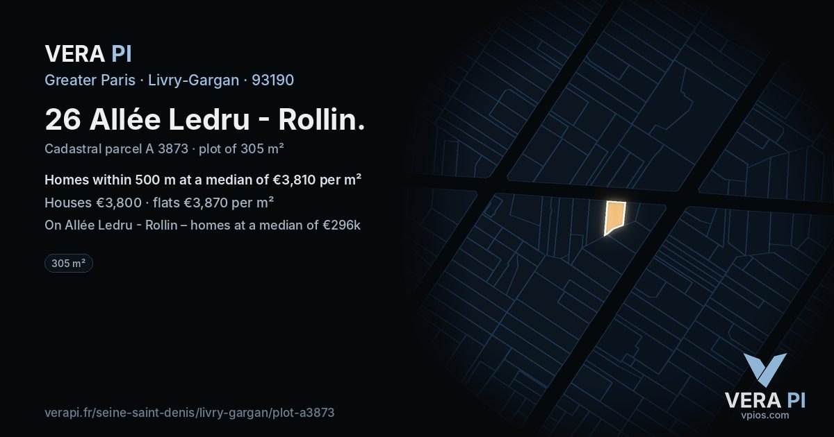 26 Allée Ledru - Rollin, Livry-Gargan at night – the plot lit, the parcels around coloured by the prices near them