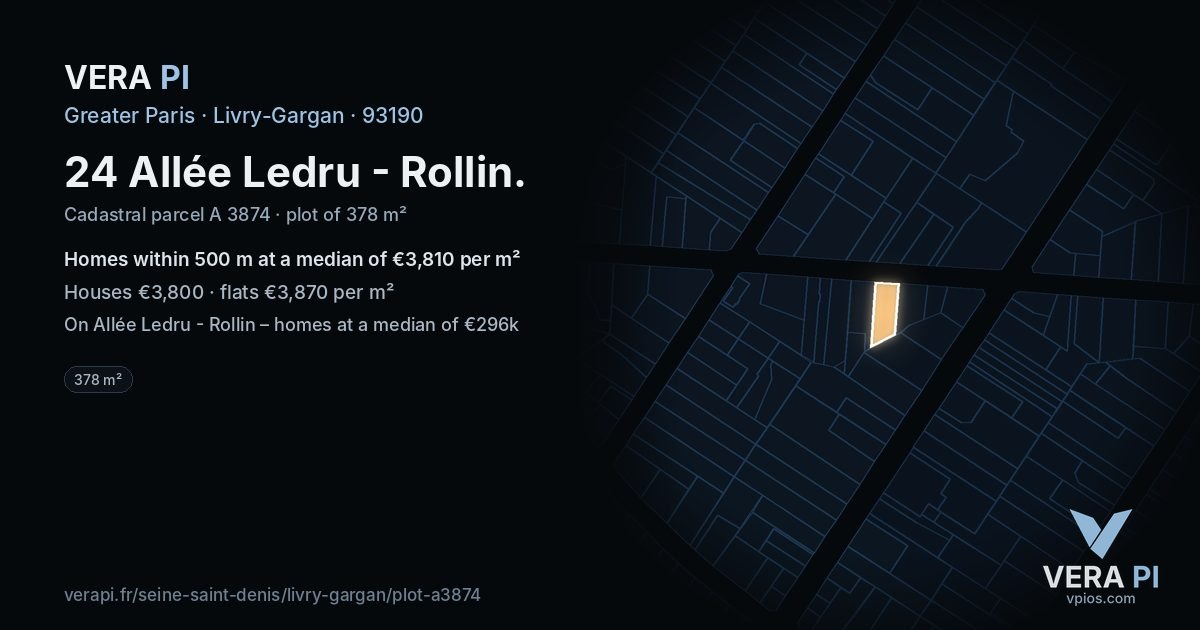 24 Allée Ledru - Rollin, Livry-Gargan at night – the plot lit, the parcels around coloured by the prices near them
