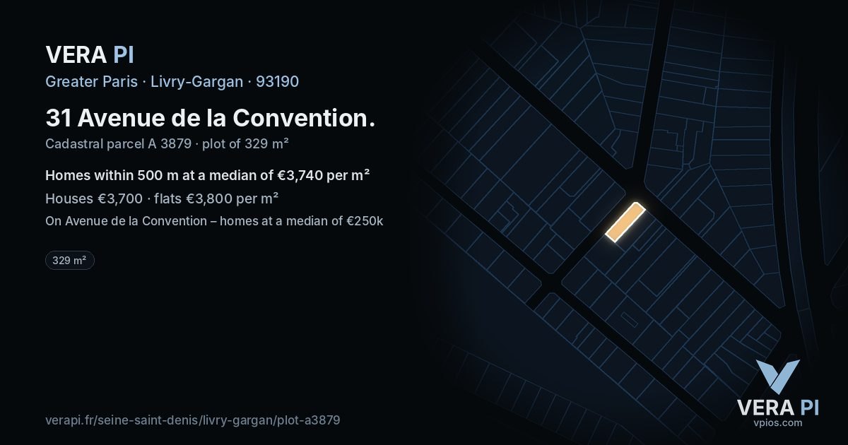 31 Avenue de la Convention, Livry-Gargan at night – the plot lit, the parcels around coloured by the prices near them
