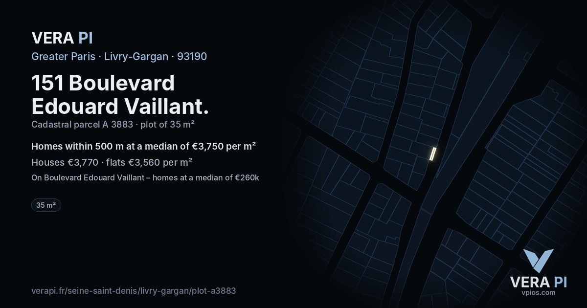 151 Boulevard Edouard Vaillant, Livry-Gargan at night – the plot lit, the parcels around coloured by the prices near them