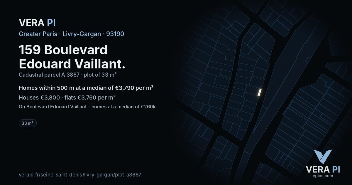 159 Boulevard Edouard Vaillant, Livry-Gargan at night – the plot lit, the parcels around coloured by the prices near them
